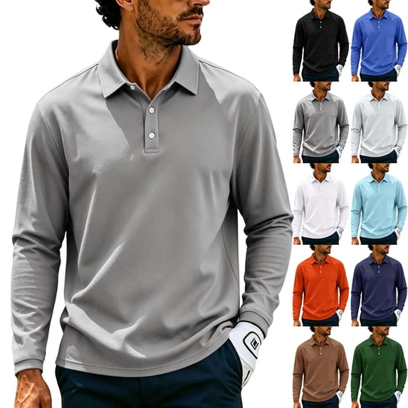 Mens Tops Turn Collar Long Sleeve Tee Neutral Solid Oversized Simple Mens Breathable Daily Top