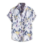 KIJBLAE Mens Tops under $5 Men's Hawaiian Shirt Short Sleeves Printed Summer Beach Shirts Tops Purple,XXL