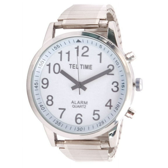 Mens Touch Talking Watch- Extra Large Chrome- Expansion Band