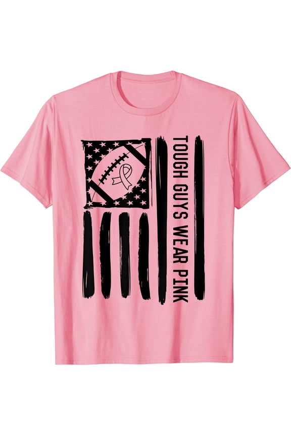 Mens Tough Guys Wear Pink Breast Cancer Football US American Flag T-Shirt