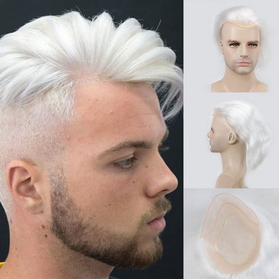 Mens Toupee Hairpieces Human Hair Best Mono With PU Hair Replacement With Soft Skin Swiss Lace Toupee For Men 8X10Inch