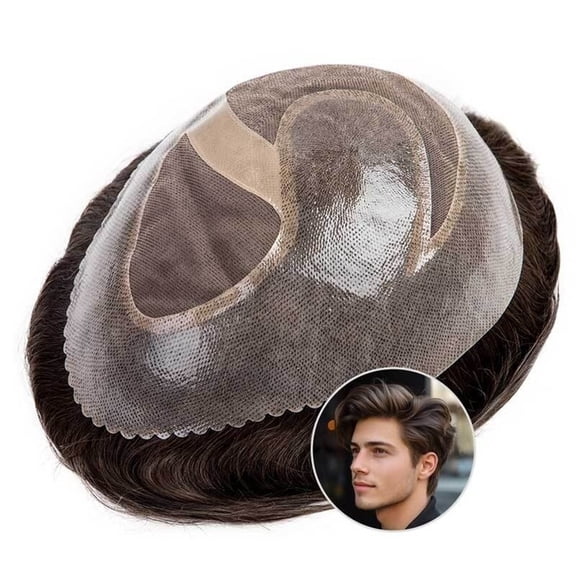 Mens Toupee Human Hair System Unit Fine Mono with Pu Skin Base 8x10 Inch Male Hair Prosthesis