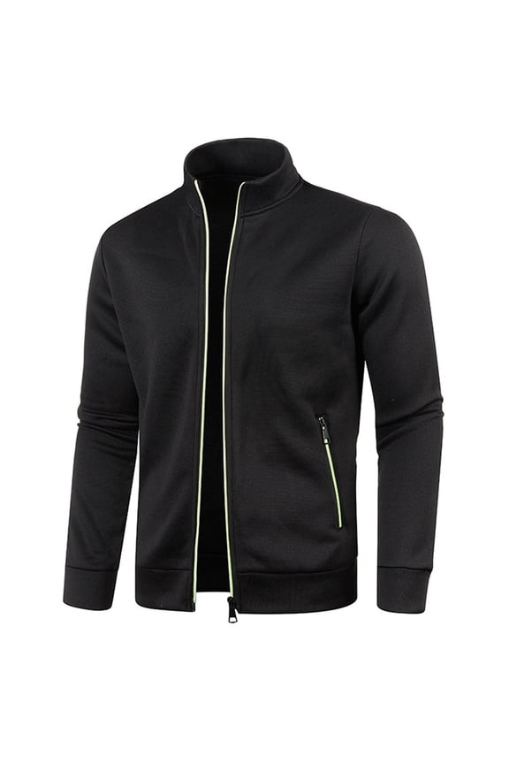 Mens Track Jackets Mock Neck Full Zip Sweatshirts Thin Fleece Jackets with Stand Collar & Zipper Pockets Black L