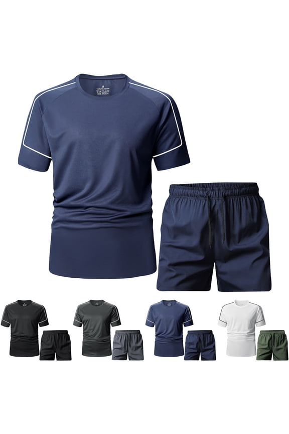 Mens Track Suit Crew Neck Short Sleeve Lightweight Shirts Shorts Man Casual Fashion Drawstring Elastic Waisted Shorts T-Shirt Sport Sets