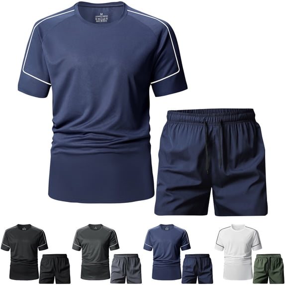 Mens Track Suit Crew Neck Short Sleeve Lightweight Shirts Shorts Man Casual Fashion Drawstring Elastic Waisted Shorts T-Shirt Sport Sets