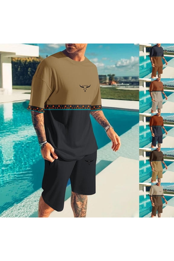 Mens Track Suit Crew Neck Short Sleeve Pullover Blouse Short Pants Men Casual Leisure Home Loungewear Soprt Outerwear Suits