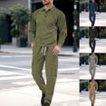 thumbnail image 1 of Mens Track Suits 2 Piece Long Sleeve Sets Loose Fit Workwear Outfit 1/4 Button V Neck Pullover and Cargo Wide Leg Pants Outdoor Athletic Outfits (Black, L), 1 of 9