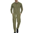 thumbnail image 1 of Mens Track Suits 2 Piece Long Sleeve Sets Loose Fit Workwear Outfit 1/4 Button V Neck Pullover and Cargo Wide Leg Pants Outdoor Athletic Outfits (Green, S), 1 of 8