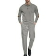 thumbnail image 1 of Mens Track Suits 2 Piece Long Sleeve Sets Loose Fit Workwear Outfit 1/4 Button V Neck Pullover and Cargo Wide Leg Pants Outdoor Athletic Outfits (Grey, XXXL), 1 of 8
