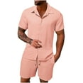 thumbnail image 1 of Mens Track Suits 2 Piece Outfits Summer Short Sleeve Casual Button Down Cuban Shirts and Shorts Set Beach Tracksuits, 1 of 8