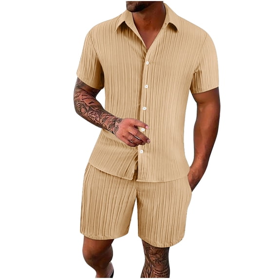Mens Track Suits 2 Piece Outfits Summer Short Sleeve Casual Button Down Cuban Shirts and Shorts Set Beach Tracksuits
