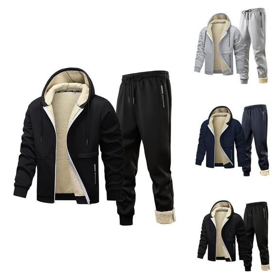 Mens Track Suits 2 Piece Set 2025 Winter Warm Lined Hoodie and Jogger Sweatpants Matching Sweatsuit Lounge Set