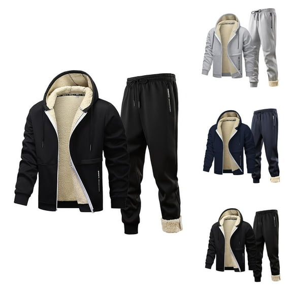 Mens Track Suits 2 Piece Set 2025 Winter Warm Lined Hoodie and Jogger Sweatpants Matching Sweatsuit Lounge Set