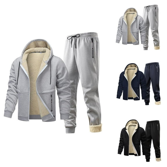 Mens Track Suits 2 Piece Set 2025 Winter Warm Lined Hoodie and Jogger Sweatpants Matching Sweatsuit Lounge Set