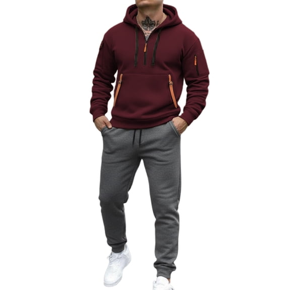 Mens Track Suits 2 Piece Set Athletic Zip Up Hooded Sweatshirt And Jogger Pants Casual Sportswear Outfit for Training Gym