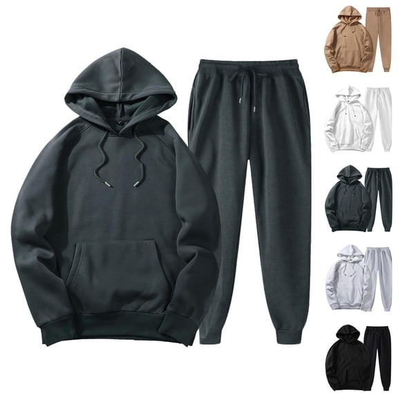 Mens Track Suits 2 Piece Set Fall Winter Basic Plain Hoodie and Jogger Sweatpants Matching Sweatsuit Lounge Set