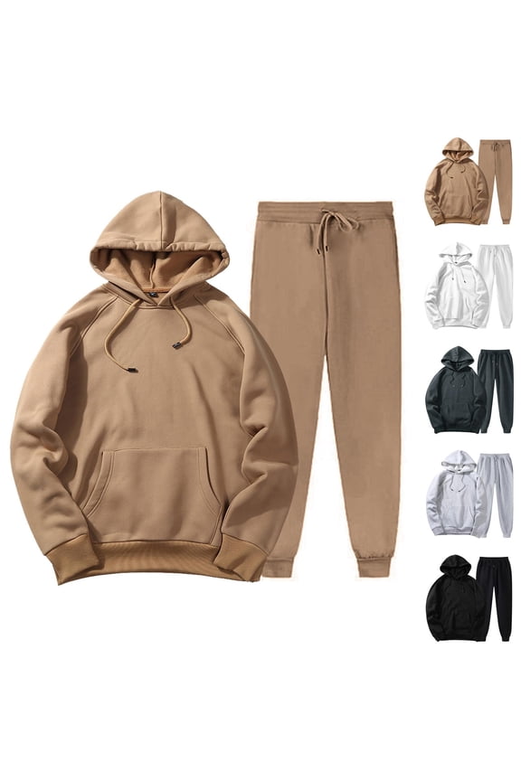Mens Track Suits 2 Piece Set Fall Winter Basic Plain Hoodie and Jogger Sweatpants Matching Sweatsuit Lounge Set
