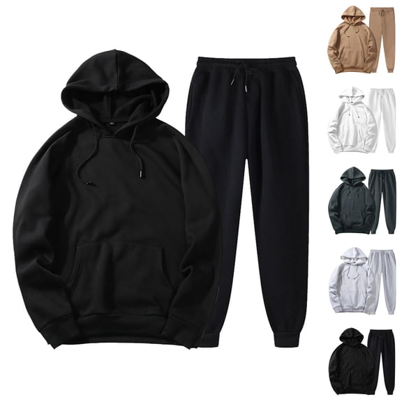 Mens Track Suits 2 Piece Set Fall Winter Basic Plain Hoodie and Jogger Sweatpants Matching Sweatsuit Lounge Set