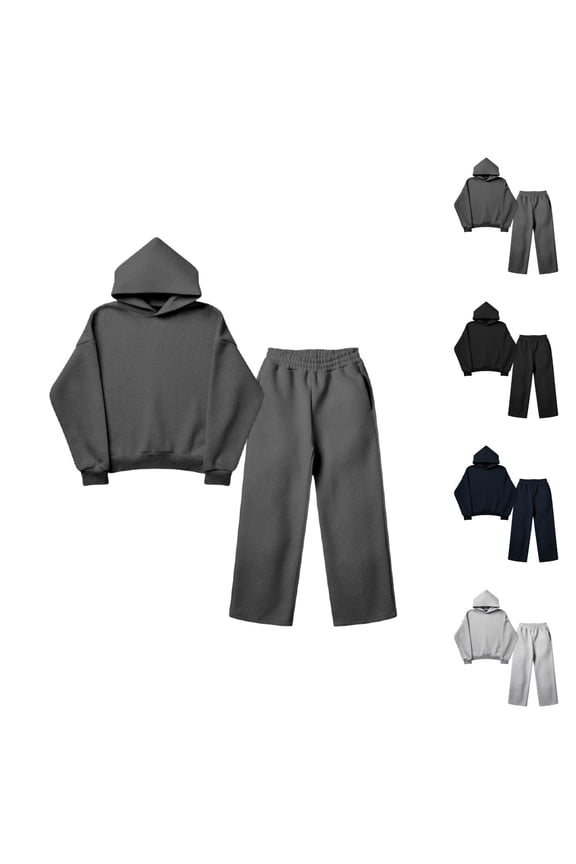 Mens Track Suits 2 Piece Set Fall Winter Loose Plain Hoodie and Sweatpants Matching Sweatsuit Casual Lounge Set