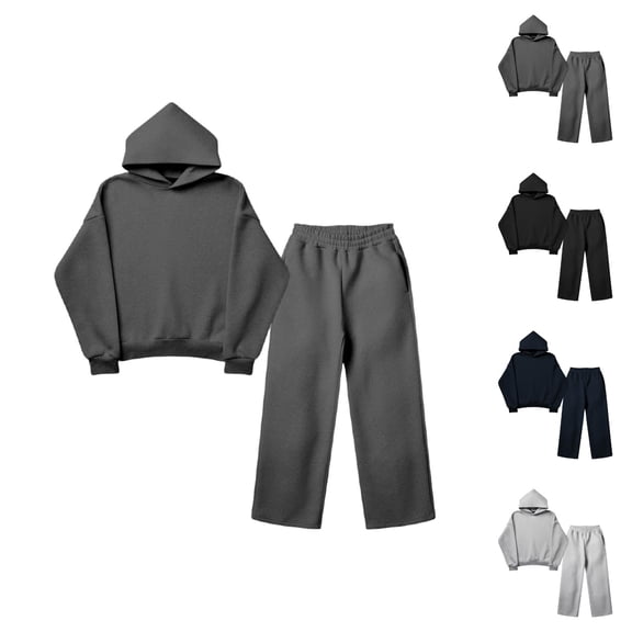 Mens Track Suits 2 Piece Set Fall Winter Loose Plain Hoodie and Sweatpants Matching Sweatsuit Casual Lounge Set