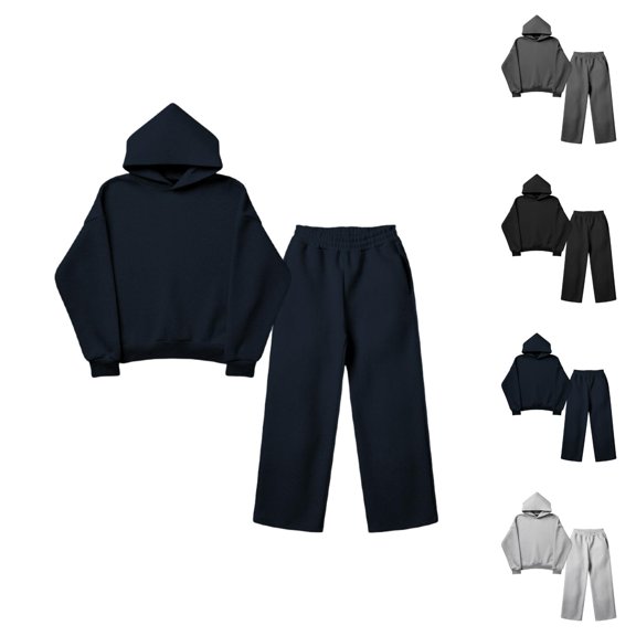 Mens Track Suits 2 Piece Set Fall Winter Loose Plain Hoodie and Sweatpants Matching Sweatsuit Casual Lounge Set