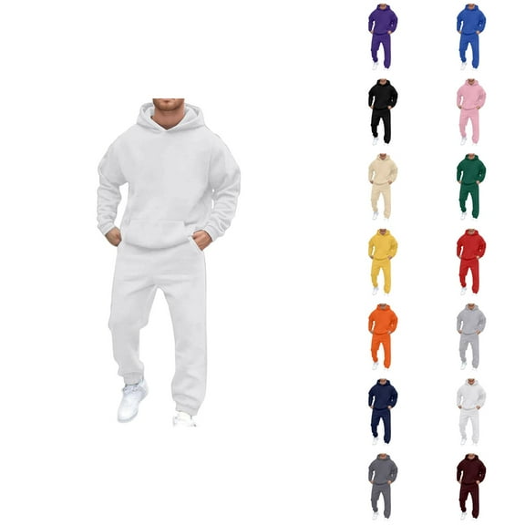 Mens Track Suits 2 Piece Set Fall Winter Plain Basic Hoodie and Jogger Sweatpants Matching Sweatsuit Casual Lounge Set
