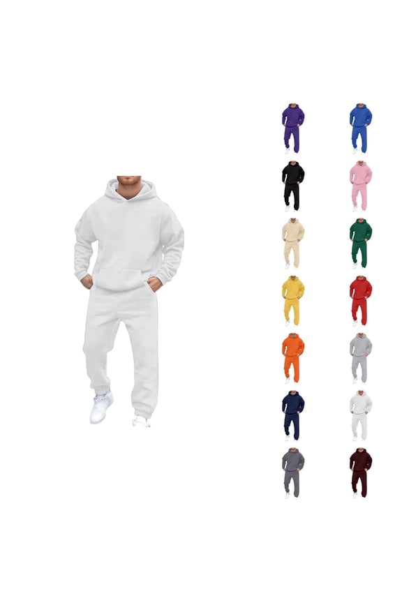 Mens Track Suits 2 Piece Set Fall Winter Plain Basic Hoodie and Jogger Sweatpants Matching Sweatsuit Casual Lounge Set