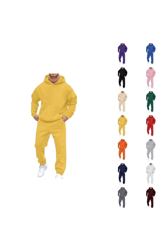 Mens Track Suits 2 Piece Set Fall Winter Plain Basic Hoodie and Jogger Sweatpants Matching Sweatsuit Casual Lounge Set