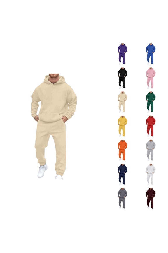 Mens Track Suits 2 Piece Set Fall Winter Plain Basic Hoodie and Jogger Sweatpants Matching Sweatsuit Casual Lounge Set
