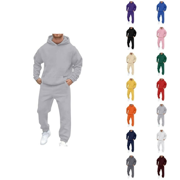 Mens Track Suits 2 Piece Set Fall Winter Plain Basic Hoodie and Jogger Sweatpants Matching Sweatsuit Casual Lounge Set