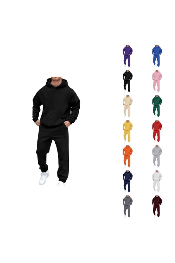 Mens Track Suits 2 Piece Set Fall Winter Plain Basic Hoodie and Jogger Sweatpants Matching Sweatsuit Casual Lounge Set