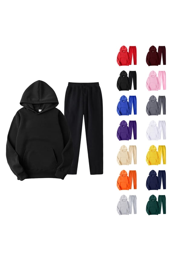 Mens Track Suits 2 Piece Set Fall Winter Plain Hoodie and Sweatpants Matching Sweatsuit Lounge Set