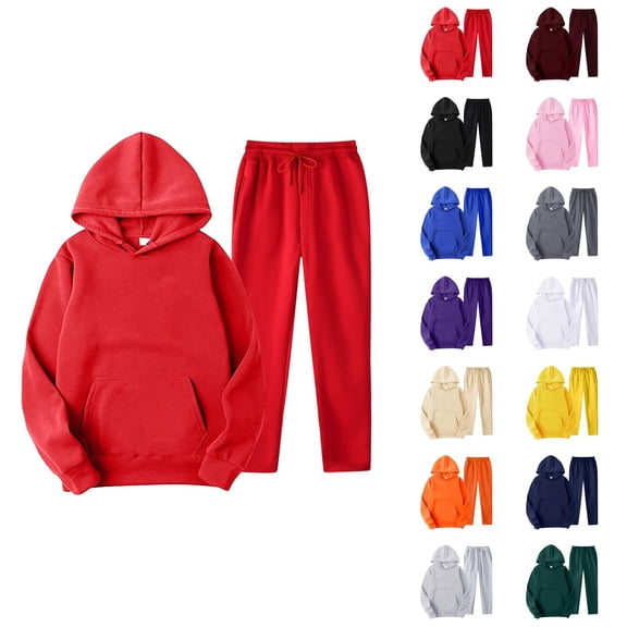 Mens Track Suits 2 Piece Set Fall Winter Plain Hoodie and Sweatpants Matching Sweatsuit Lounge Set