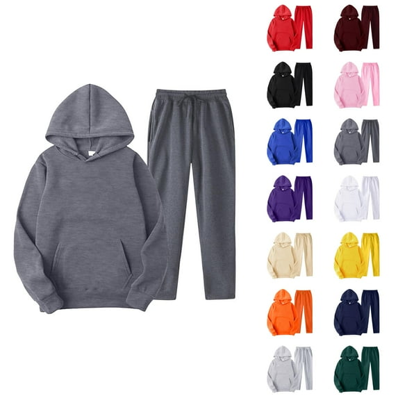 Mens Track Suits 2 Piece Set Fall Winter Plain Hoodie and Sweatpants Matching Sweatsuit Lounge Set