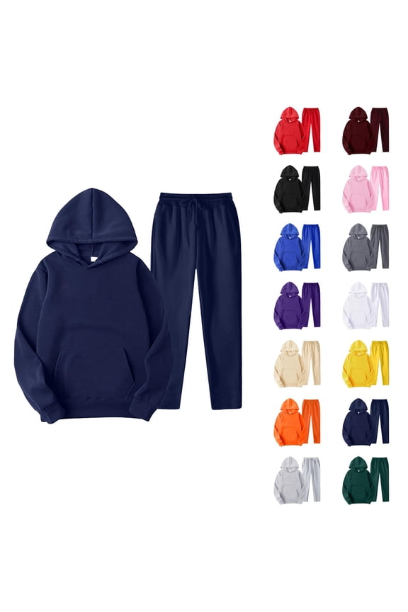 Mens Track Suits 2 Piece Set Fall Winter Plain Hoodie and Sweatpants Matching Sweatsuit Lounge Set