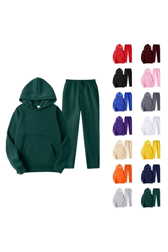 Mens Track Suits 2 Piece Set Fall Winter Plain Hoodie and Sweatpants Matching Sweatsuit Lounge Set