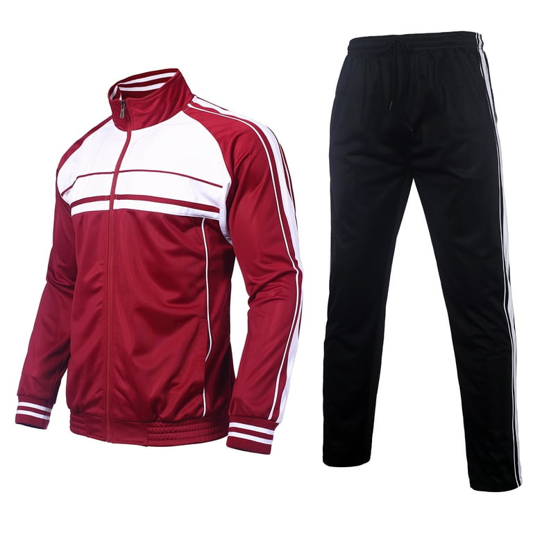 Mens Track Suits 2 Piece Set Full Zip Up Jogging Suits Long Sleeve Sweat Suit Athletic Tracksuit Men BURGUNDY 3XL Walmart