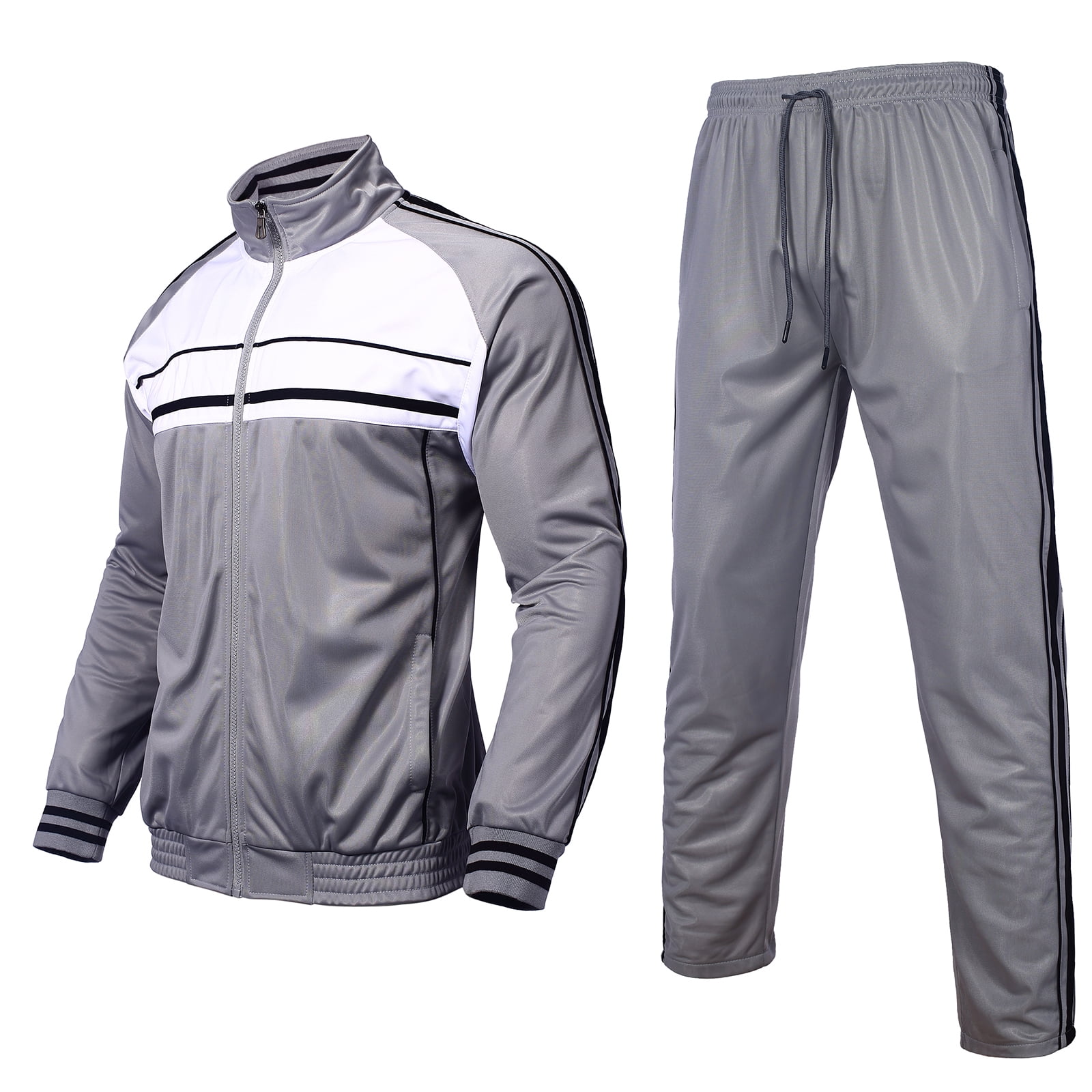 Mens Track Suits 2 Piece Set Full Zip Up Jogging Suits Long Sleeve