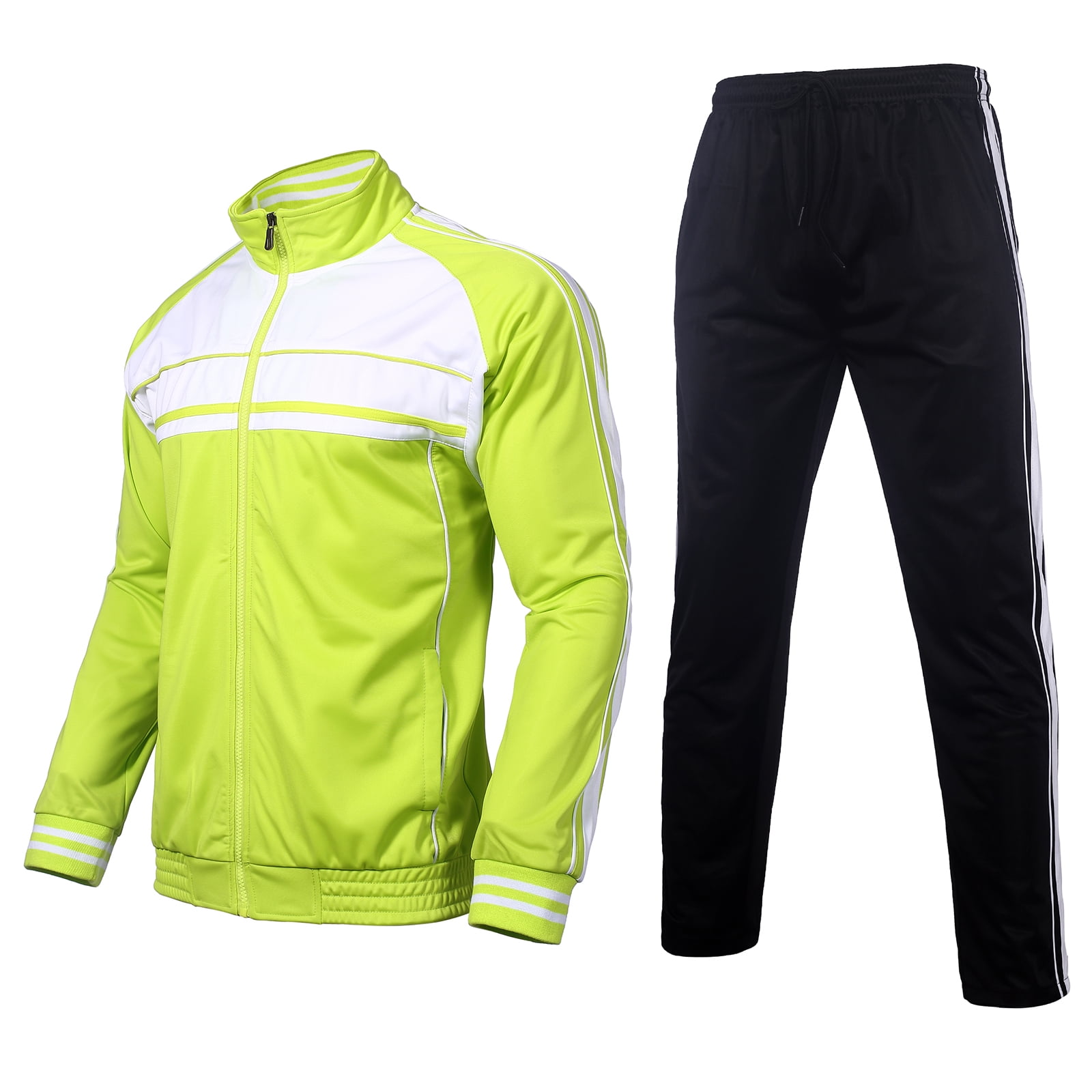Mens Track Suits 2 Piece Set Full Zip Up Jogging Suits Long Sleeve Sweat Suit Athletic Tracksuit Men LIME GREEN M Walmart