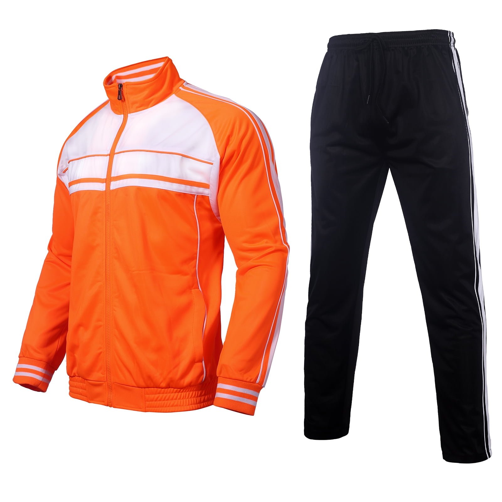 Mens Track Suits 2 Piece Set Full Zip Up Jogging Suits Long Sleeve Sweat  Suit Athletic Tracksuit Men(ORANGE,5XL)