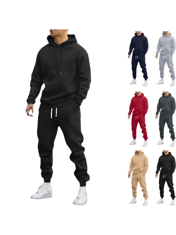 Mens Track Suits 2 Piece Set Hoodie and Sweatpants Casual Athletic Jogging Suit Drawstring Running Gym Sweat Suits