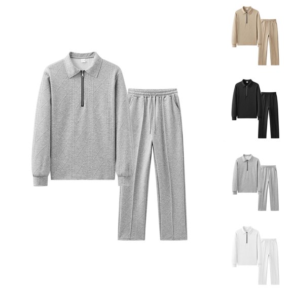 Mens Track Suits 2 Piece Set Jacquard Half Zip Collared Sweatshirt and Sweatpants Matching Sweatsuit Lounge Set