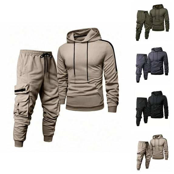 Mens Track Suits 2 Piece Set Lightweight Hoodie and Cargo Jogger Sweatpants Matching Sweatsuit Workout Lounge Set