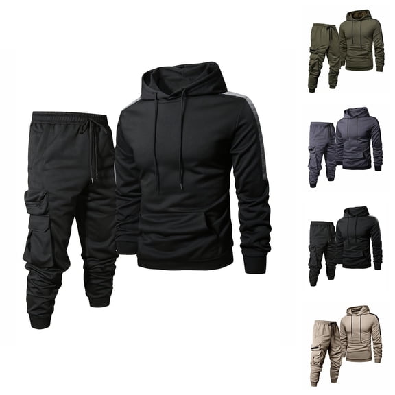 Mens Track Suits 2 Piece Set Lightweight Hoodie and Cargo Jogger Sweatpants Matching Sweatsuit Workout Lounge Set