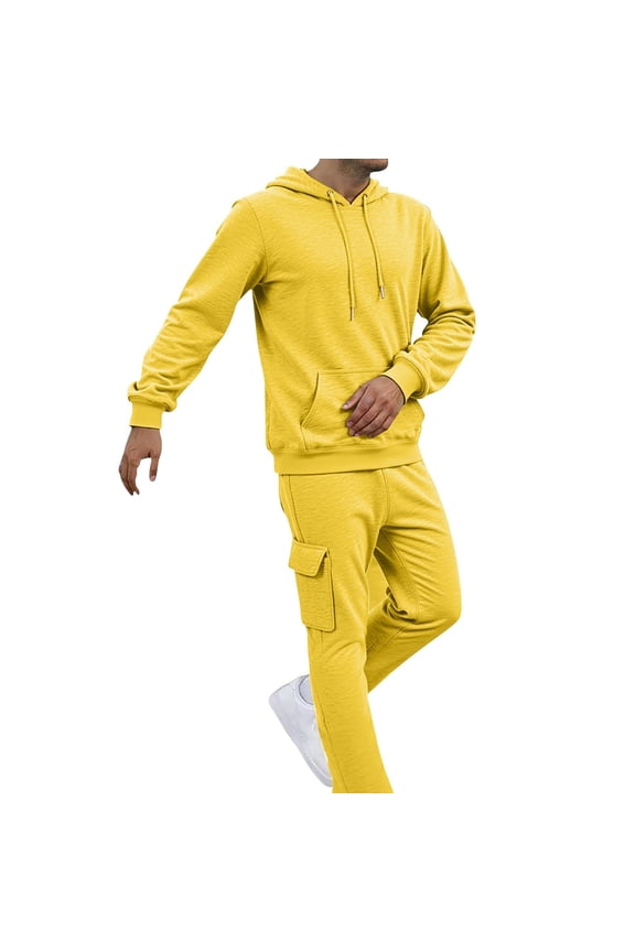 Mens Track Suits 2 Piece Set Long Sleeve Fleece Hoodies Cargo Sweatpants Athletic Sweatsuits Casual Winter Jogging Sets, XL