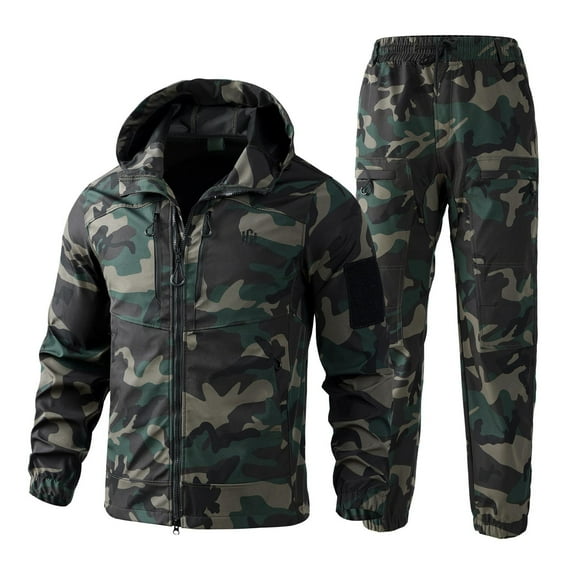 Mens Track Suits 2 Piece Set Mens Winter Waterproof Windproof Set Tracksuits Jogging Suit Athletic Camo Outfits Camouflage L