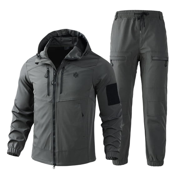 Mens Track Suits 2 Piece Set Mens Winter Waterproof Windproof Set Tracksuits Jogging Suit Athletic Camo Outfits Gray M