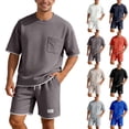 thumbnail image 1 of Mens Track Suits 2 Piece Set Short Sleeve Crew Neck Summer T Shirt And Drawstring Casual Track Shorts Sportswear Sets T Shirts Shorts Sets Fashion Retro Textured Sweatsuit Dark Gray Xl, 1 of 5