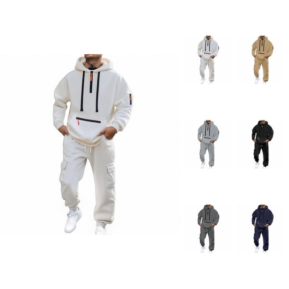 Mens Track Suits 2 Piece Set Tactical Hoodie and Cargo Jogger Sweatpants Matching Sweatsuit Workout Lounge Set