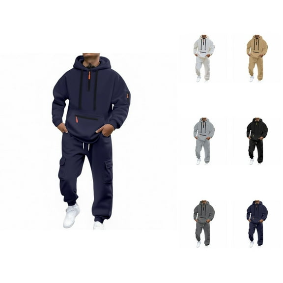 Mens Track Suits 2 Piece Set Tactical Hoodie and Cargo Jogger Sweatpants Matching Sweatsuit Workout Lounge Set